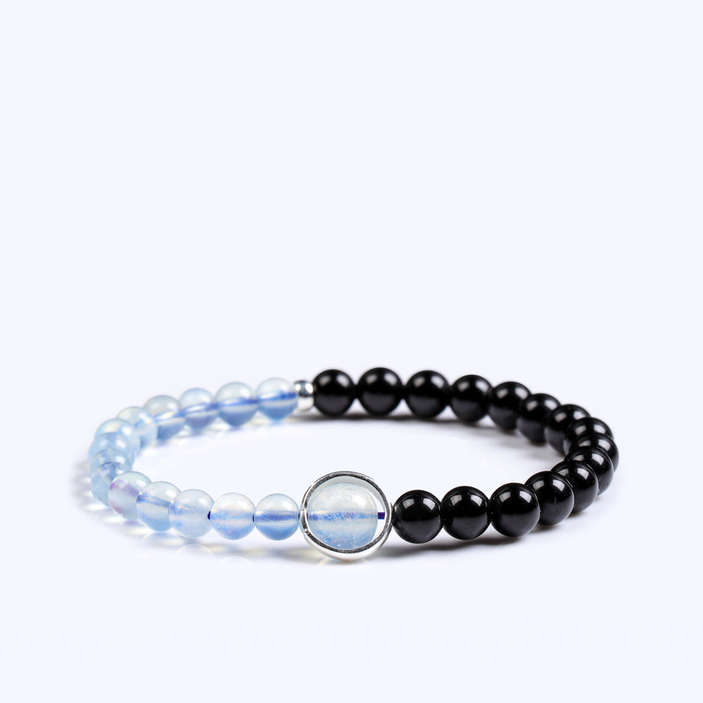 Clarity & Grounding Array – Natural Black Obsidian & Aquamarine Bracelet