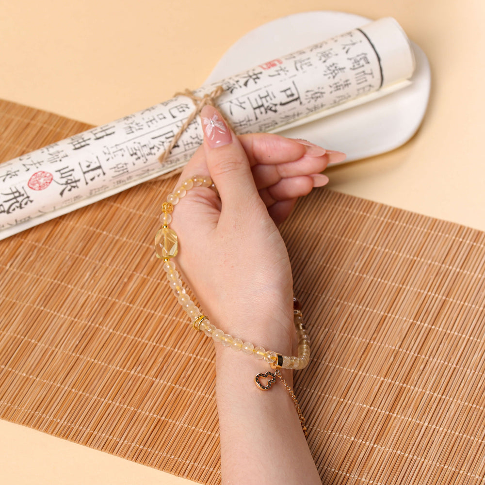 Natural Yellow Phantom & Rutilated Quartz Traditional Clarity & Stability Wrap Bracelet