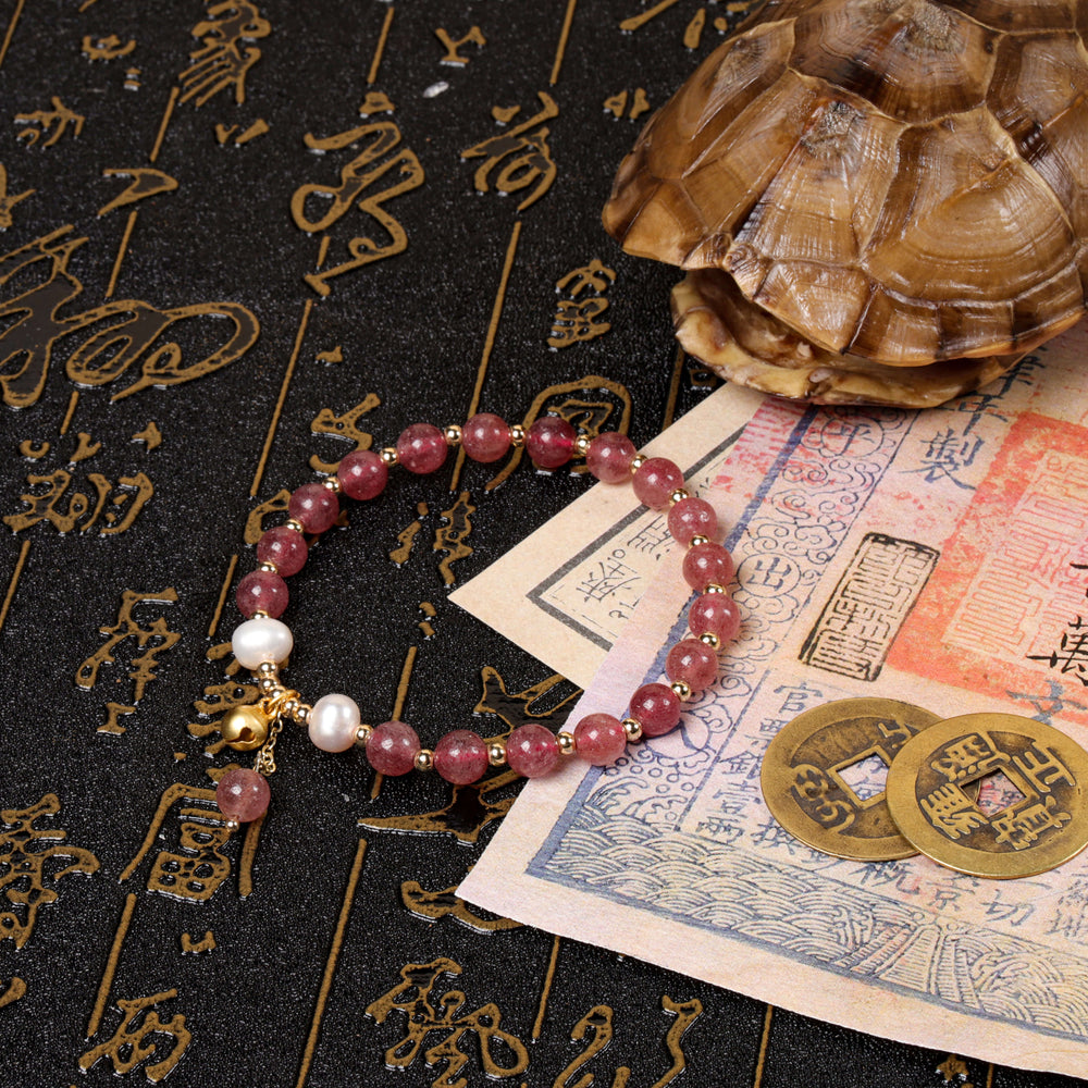 Presence & Compassion Array – Natural Strawberry Quartz & Pearl Bracelet