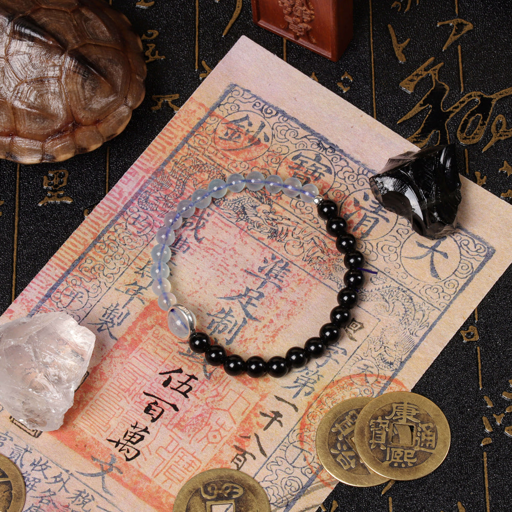 Clarity & Grounding Array – Natural Black Obsidian & Aquamarine Bracelet