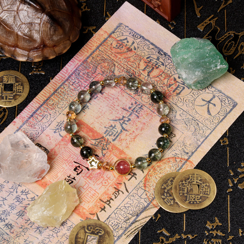 Expansion Anchor Array – Natural Green Phantom & Strawberry Quartz Bracelet