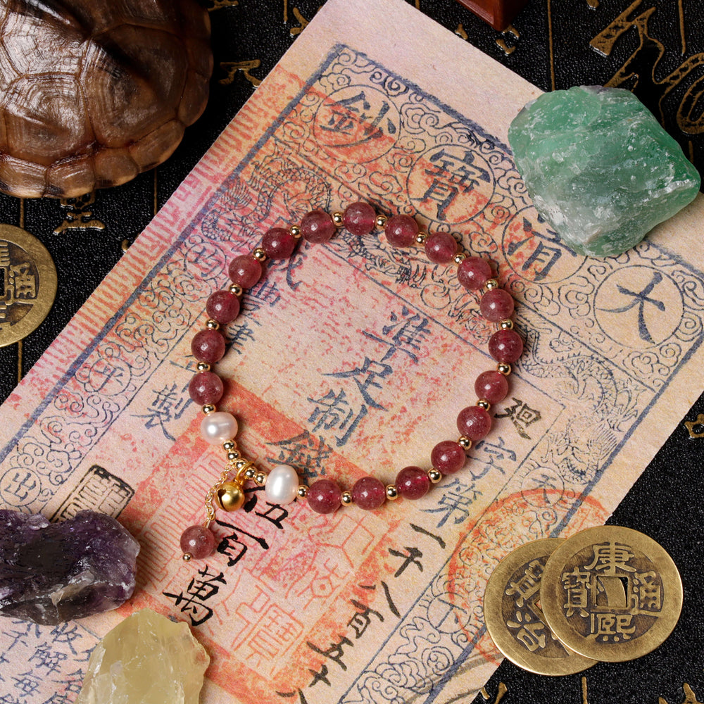 Presence & Compassion Array – Natural Strawberry Quartz & Pearl Bracelet