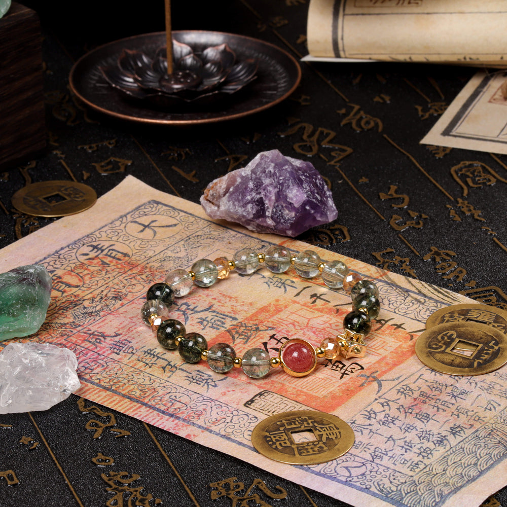 Expansion Anchor Array – Natural Green Phantom & Strawberry Quartz Bracelet