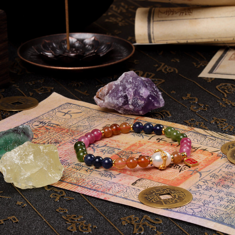 Vitality Anchor Array – Natural Rainbow Tourmaline & Pearl Bracelet