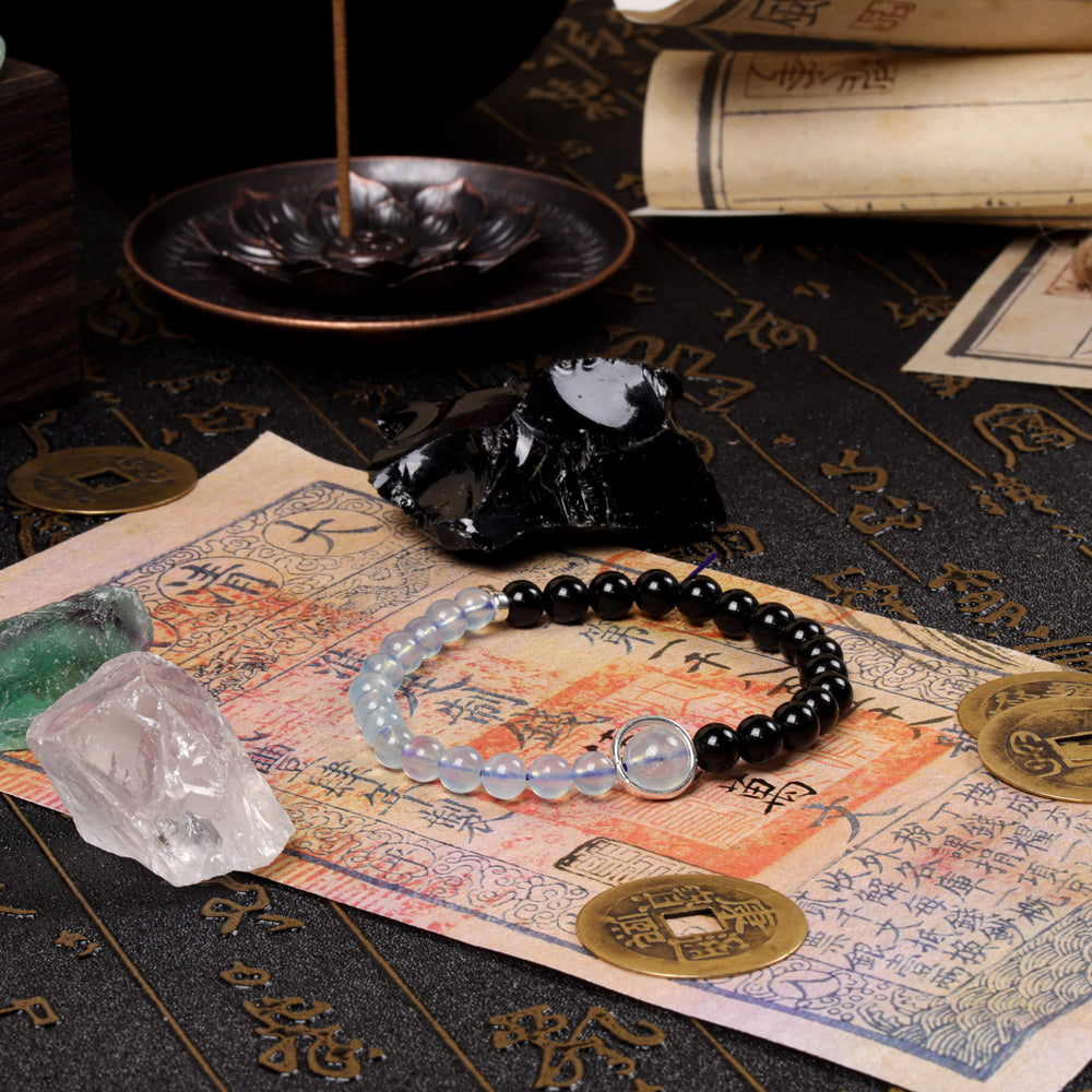 Clarity & Grounding Array – Natural Black Obsidian & Aquamarine Bracelet