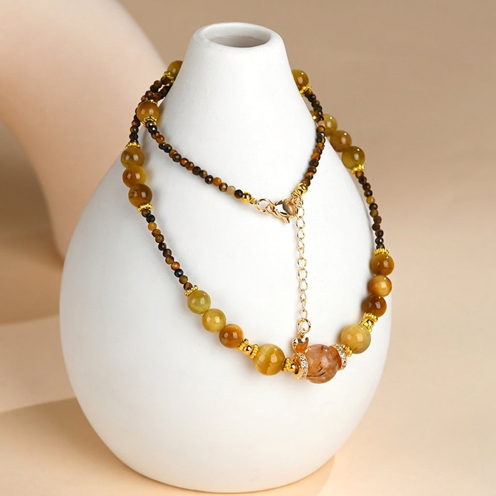 Visionary Grounding Array – Natural Yellow Phantom & Tiger’s Eye Choker