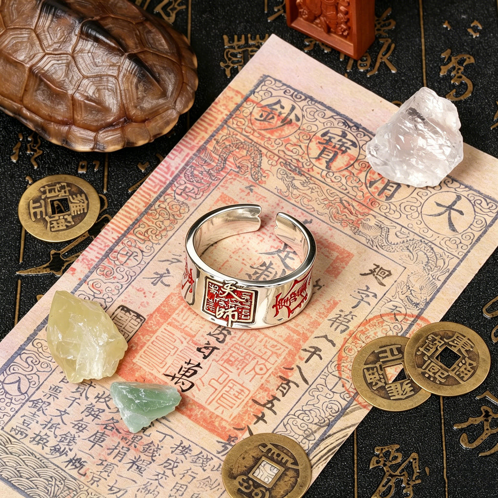 Pure Silver Celestial Master Tianshi Seal Traditional Guard & Balance Ring