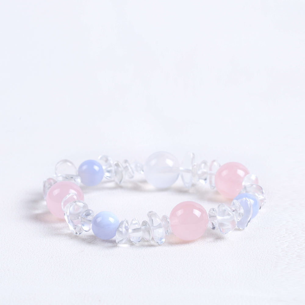 Inner Equilibrium Array – Natural Blue Lace Agate & Rose Quartz Bracelet