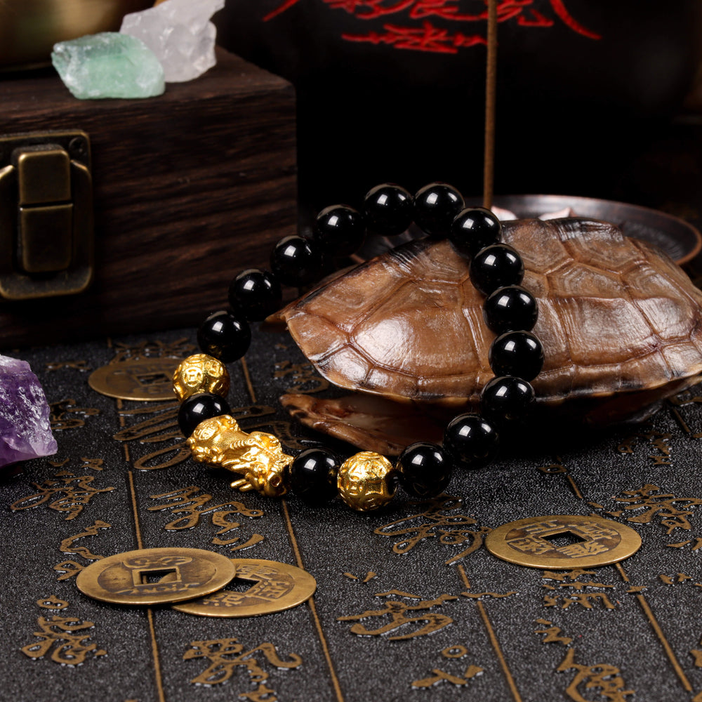 Prosperity Guardian Array – Natural Black Obsidian Pixiu Bracelet