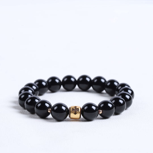 Natural Black Obsidian & Cross | Anchor for Grounded Resilience | Spiritual Jewelry