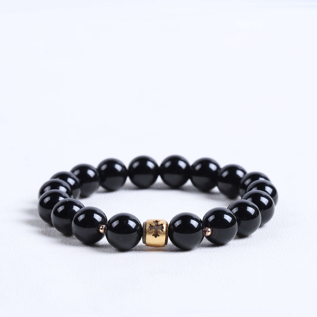 Natural Black Obsidian & Cross | Anchor for Grounded Resilience | Spiritual Jewelry