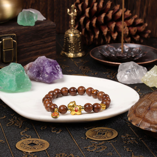 Momentum & Balance Array – Natural Golden Silk Sandalwood Bracelet