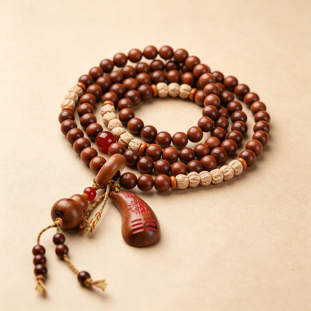 Harmony 108-Bead Multi-Wrap Array – Natural Lightning-Struck Jujube Wood