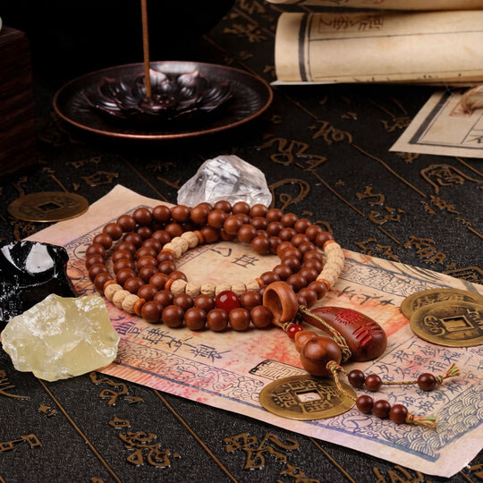 Harmony 108-Bead Multi-Wrap Array – Natural Lightning-Struck Jujube Wood
