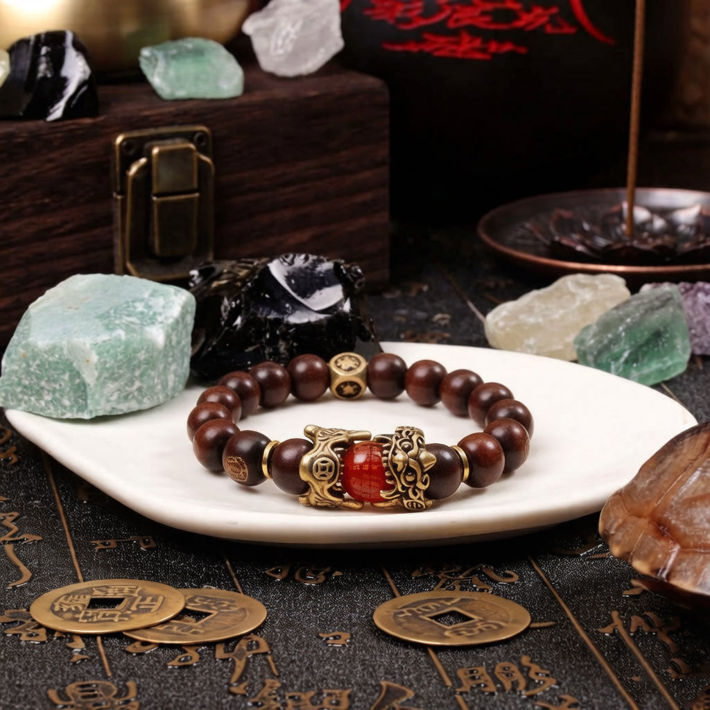 Abundance & Stability Array – Natural Lightning-Struck Jujube Wood "Pi Xiu" Bracelet