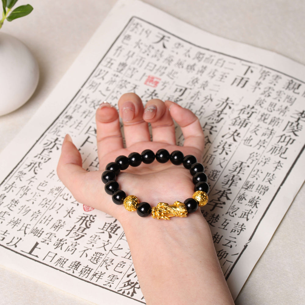 Prosperity Guardian Array – Natural Black Obsidian Pixiu Bracelet
