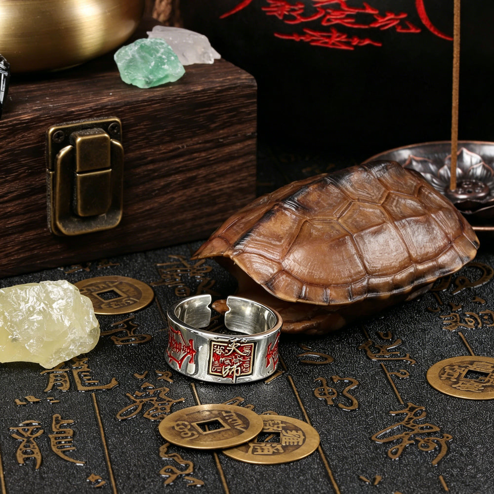 Pure Silver Celestial Master Tianshi Seal Traditional Guard & Balance Ring