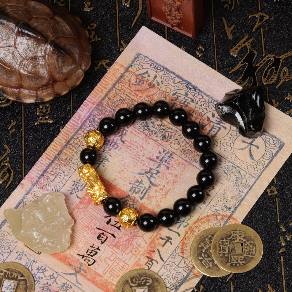 Prosperity Guardian Array – Natural Black Obsidian Pixiu Bracelet