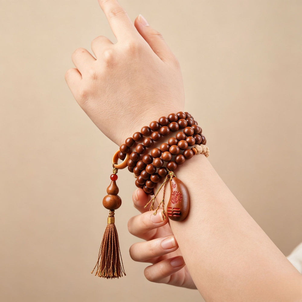 Harmony 108-Bead Multi-Wrap Array – Natural Lightning-Struck Jujube Wood