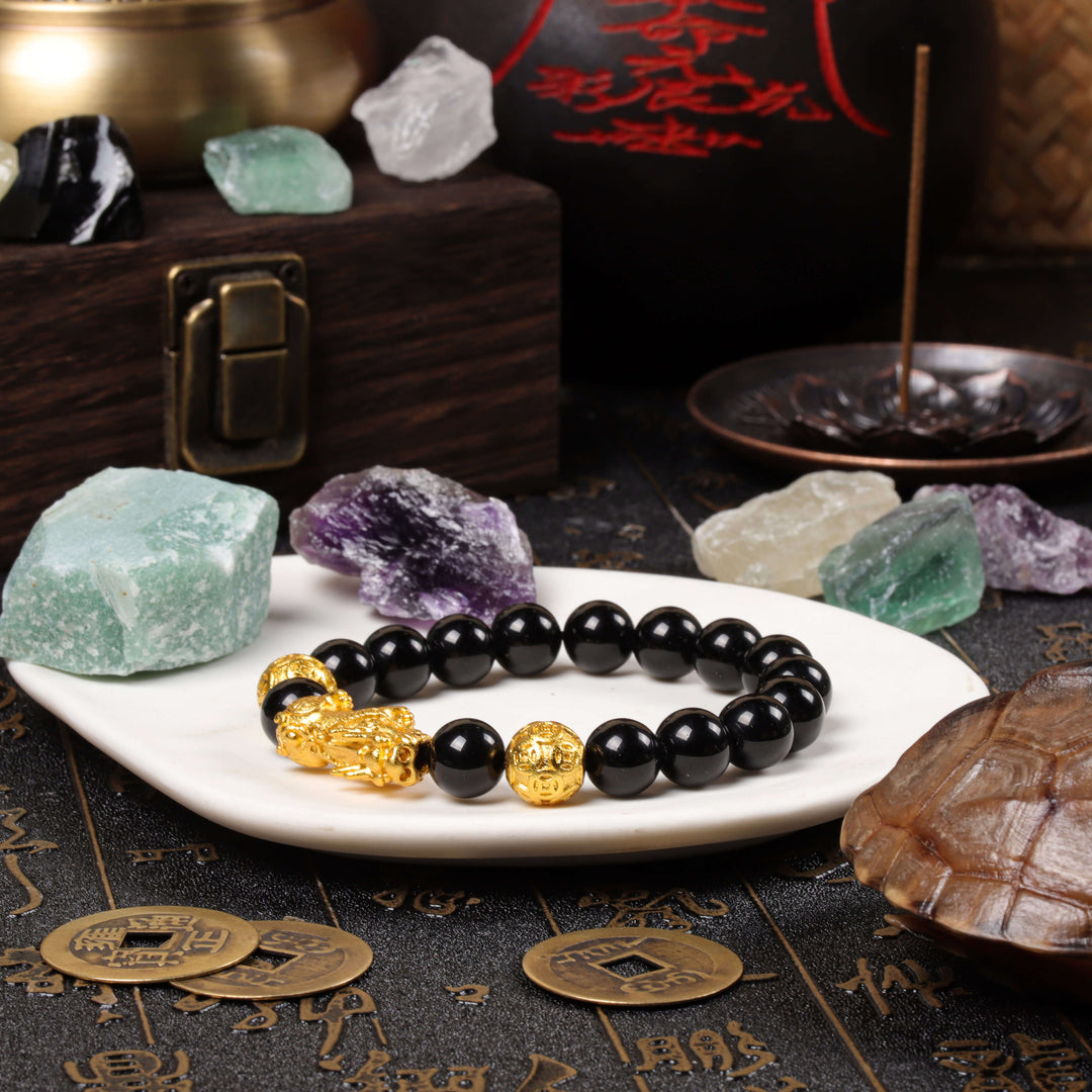 Prosperity Guardian Array – Natural Black Obsidian Pixiu Bracelet