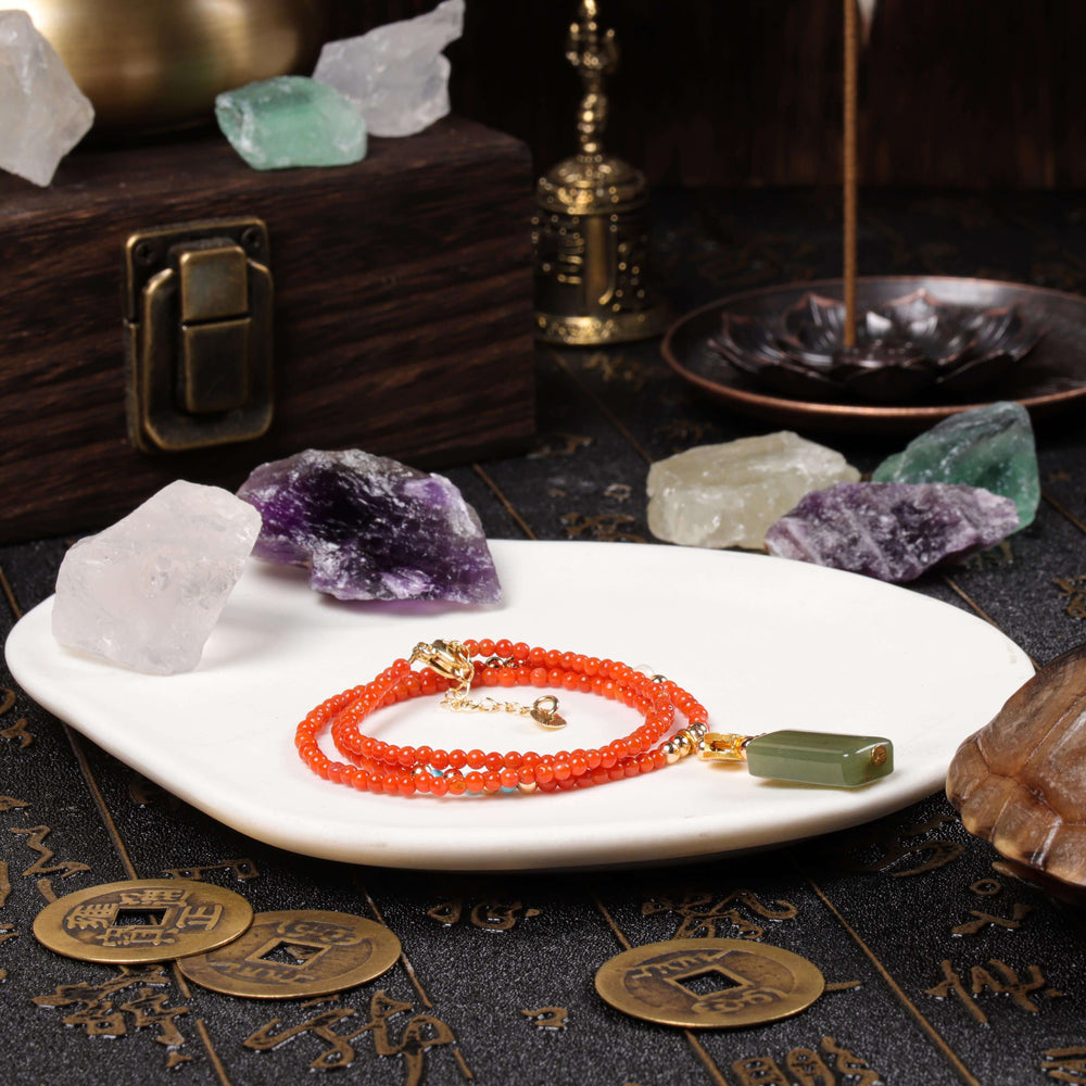 Peace & Vitality Array – Natural South Red Agate & Hetian Jade Choker
