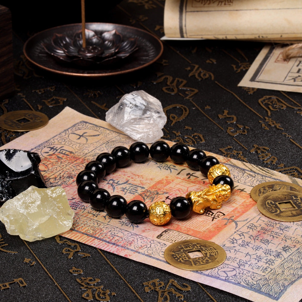Prosperity Guardian Array – Natural Black Obsidian Pixiu Bracelet