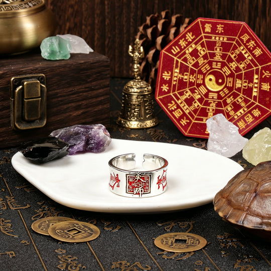 Pure Silver Celestial Master Tianshi Seal Traditional Guard & Balance Ring