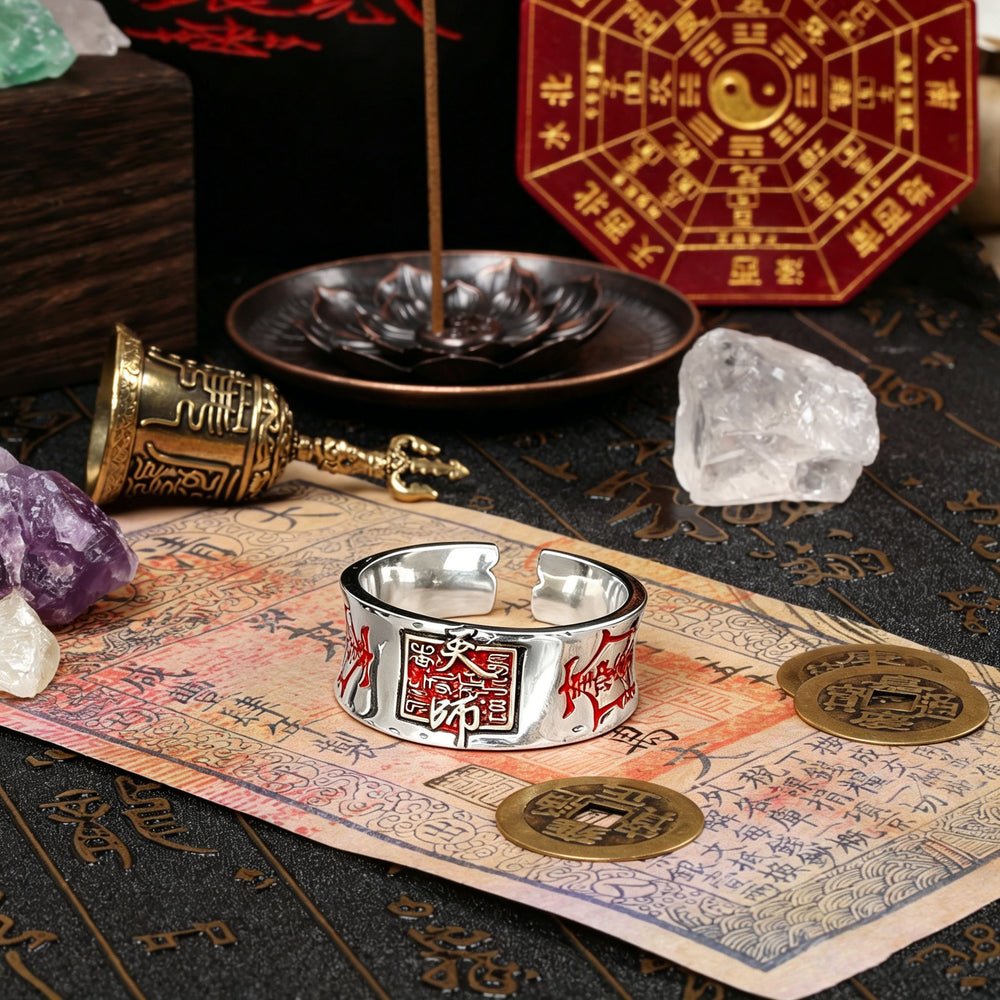 Pure Silver Celestial Master Tianshi Seal Traditional Guard & Balance Ring