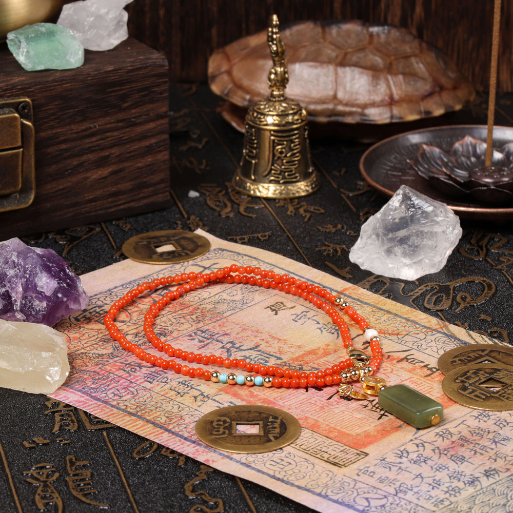 Peace & Vitality Array – Natural South Red Agate & Hetian Jade Choker