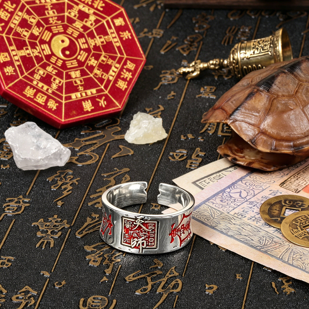 Pure Silver Celestial Master Tianshi Seal Traditional Guard & Balance Ring